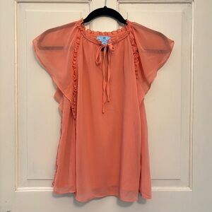 CeCe Ruffle Flutter Sleeve Sleeveless Chiffon Blouse, size XS